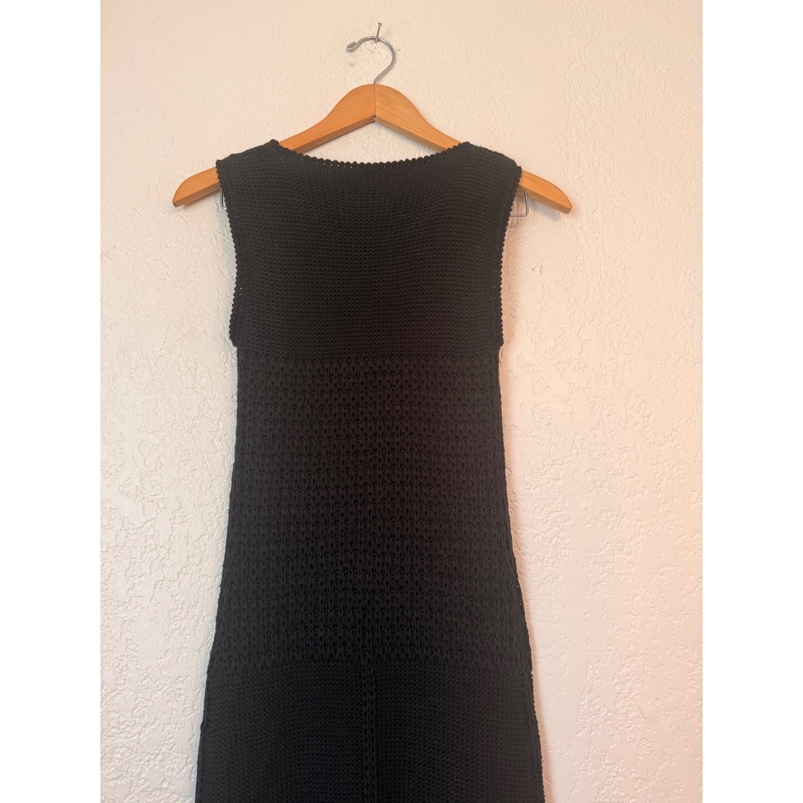 Vertigo Paris Black Boho Crochet Midi Dress Sweetheart A-Line Festival XS NWOT