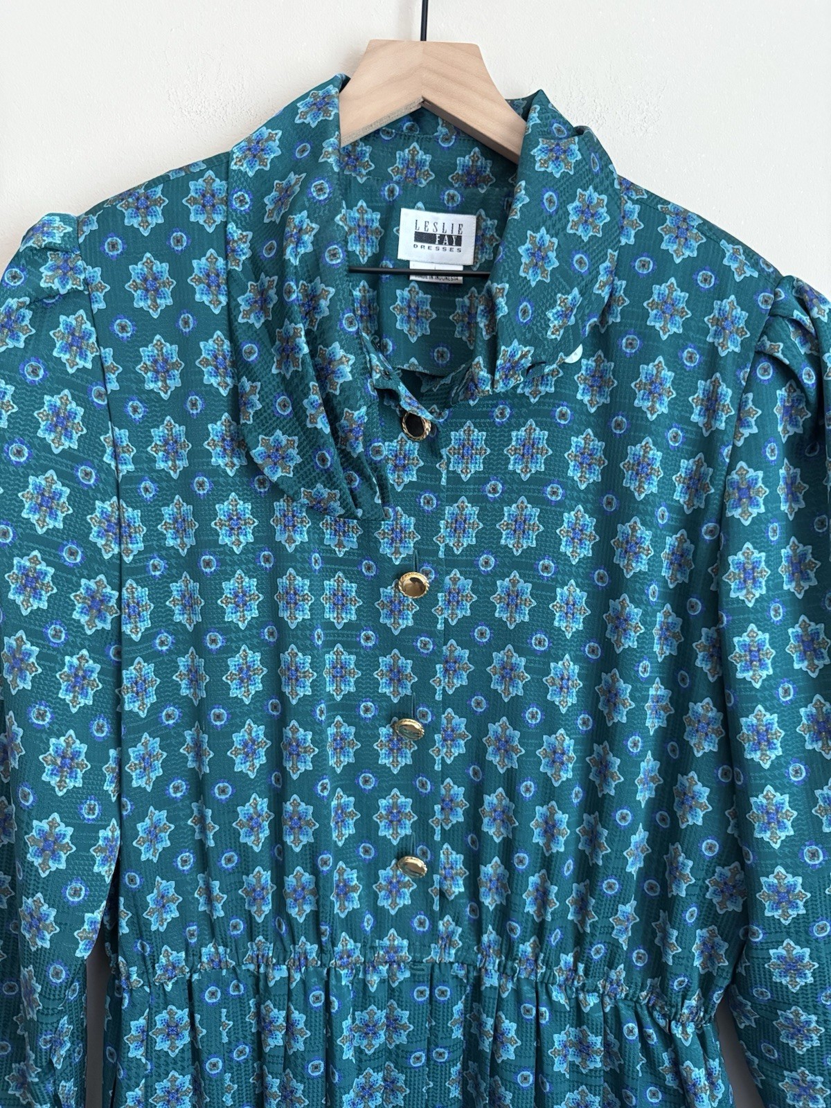 Leslie Fay Dress Vintage Shirt Paisley Print Size 18 Secretary Grandma 80s 90s