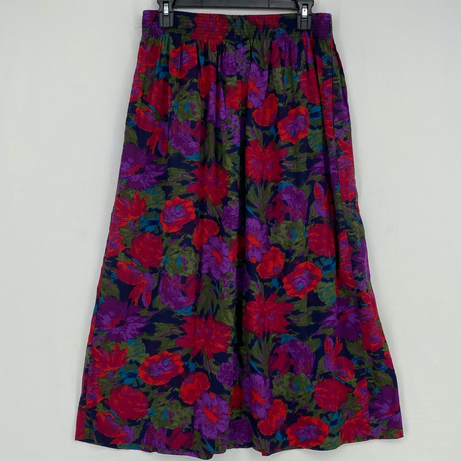 Katie Brooks Vintage Size 14 Fits Like 10 Midi Skirt Red Purple Floral Pleated