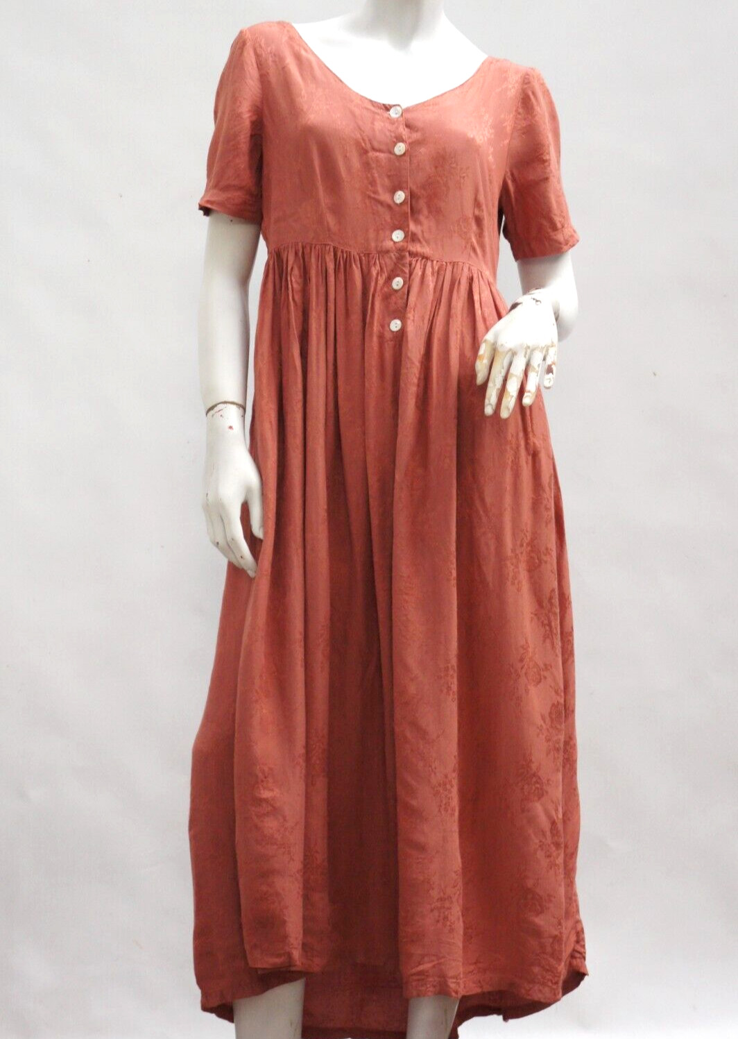 Vintage 80s Dusty Rose Pink Damask Maxi Dress By Jonathan Martin Boho