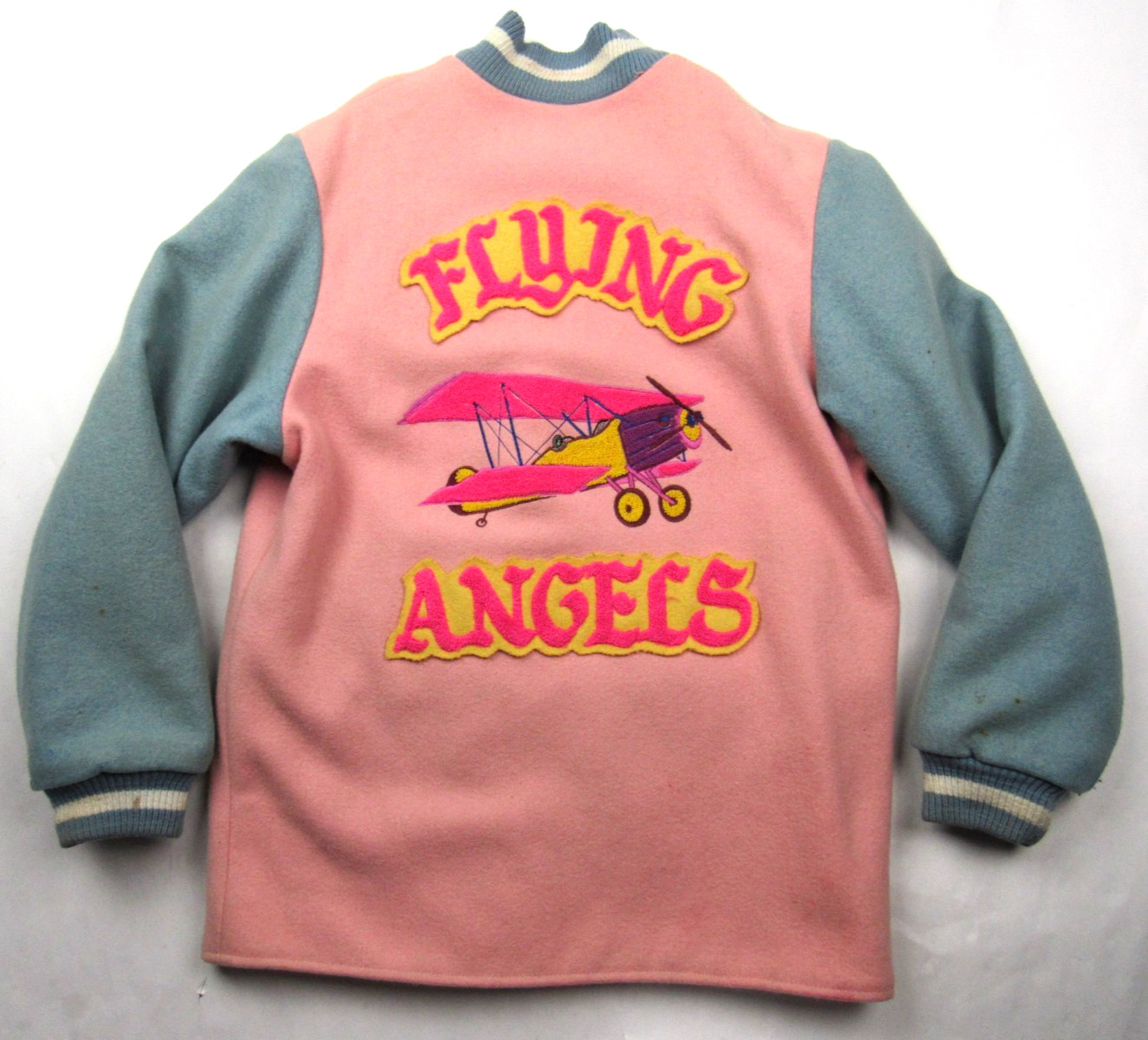 Vtg 1980s Flying Angels Women’s Varsity Letterman Jacket Wool Car Club Style