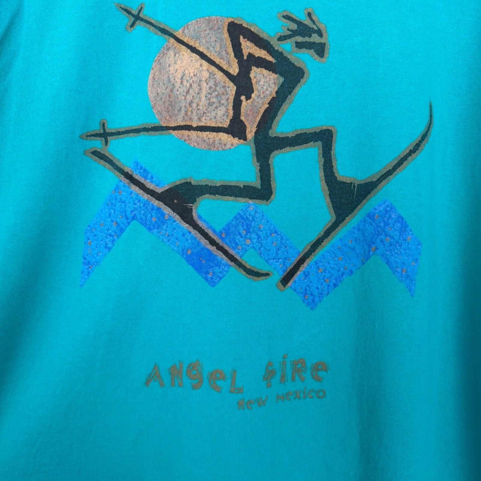 Vintage Jerzees Angel Fire New Mexico Skiing T-Shirt Dress Teal Nancy Halter OS