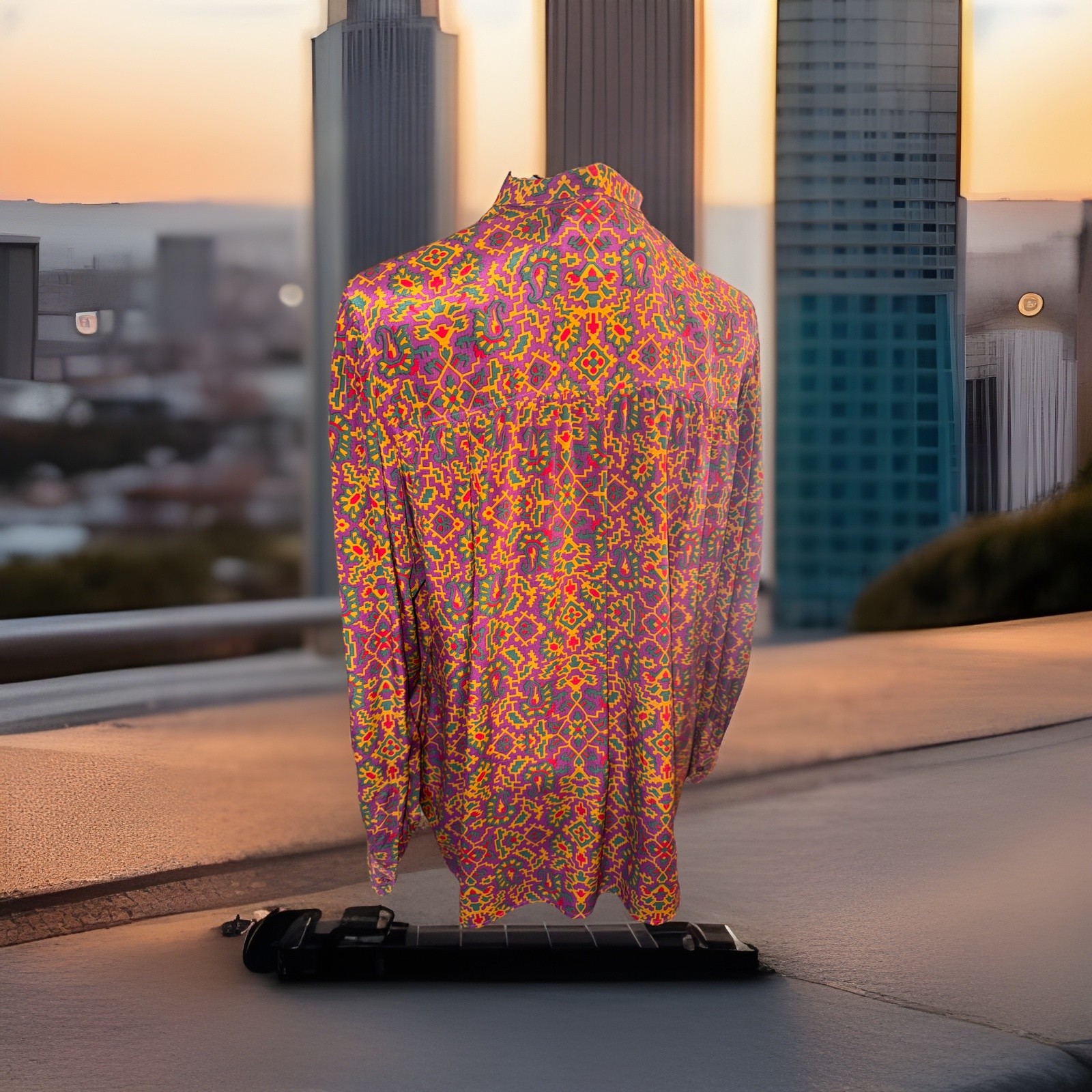 Yves Saint Laurent Vintage Silk Blouse Southwestern Print with Bow Tie Collar