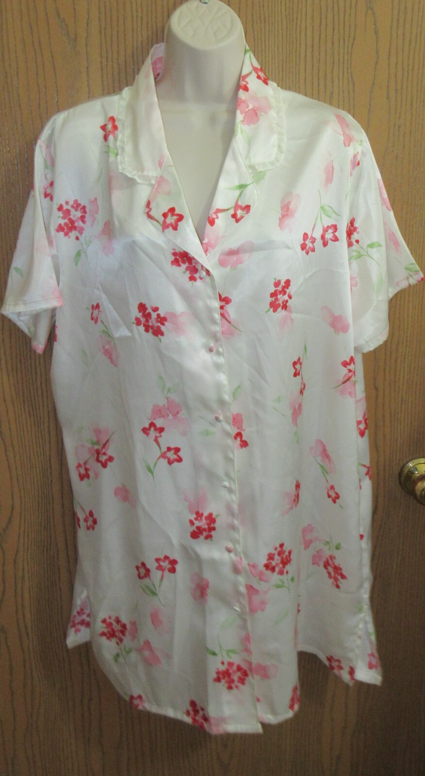 vintage MORGAN TAYLOR PINK FLORAL poly satin sleep shirt nightgown sz L