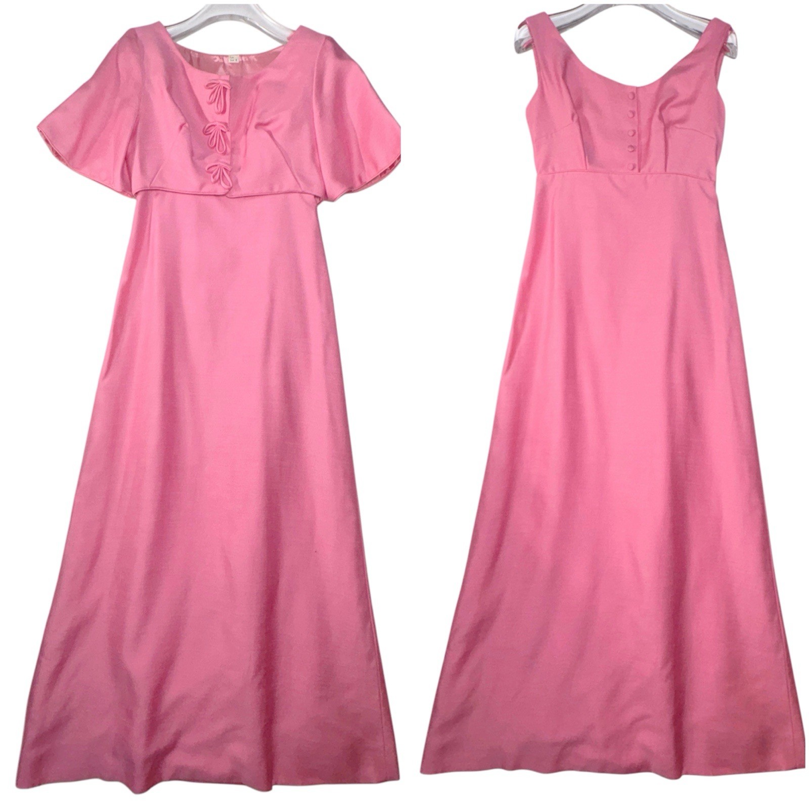 Vintage Emma Domb Dress Size 8 Pink 2 Piece Dress & Jacket 53″ Long Lined Bows