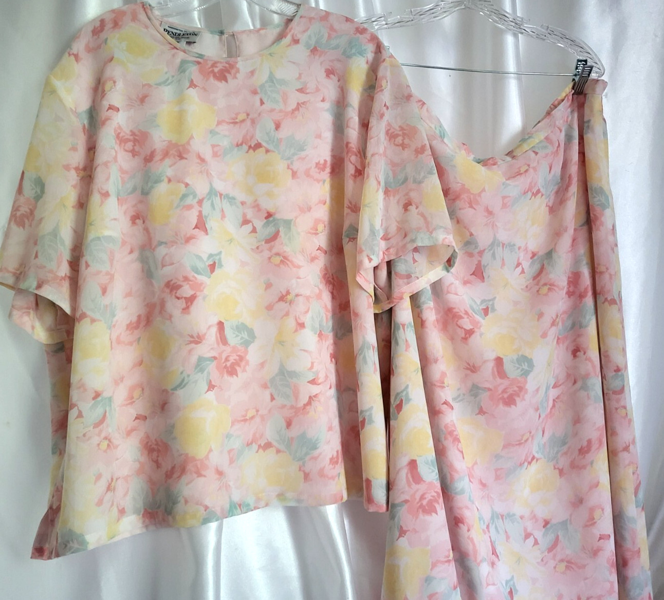 vintage pendleton women 2 pcs dress & blouse 22w set pink floral multicolor
