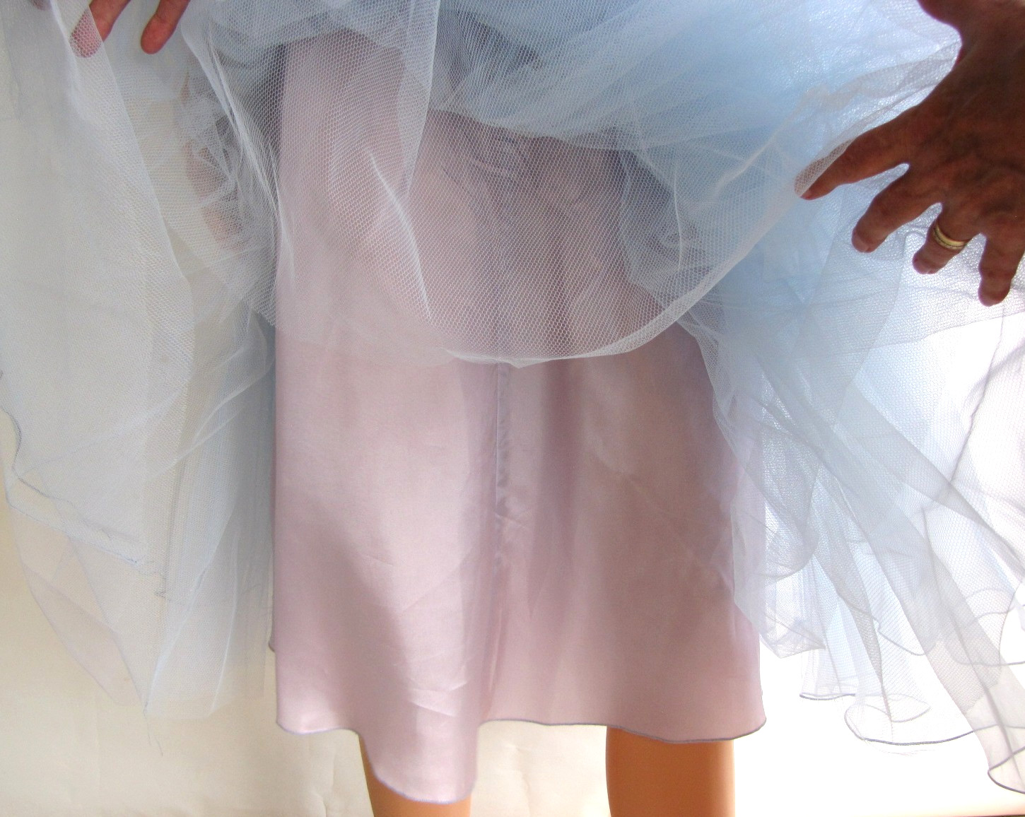 Vtg 80s John Charles Tulle Ball Gown / Cocktail Dress Strapless Baby Blue UK 10