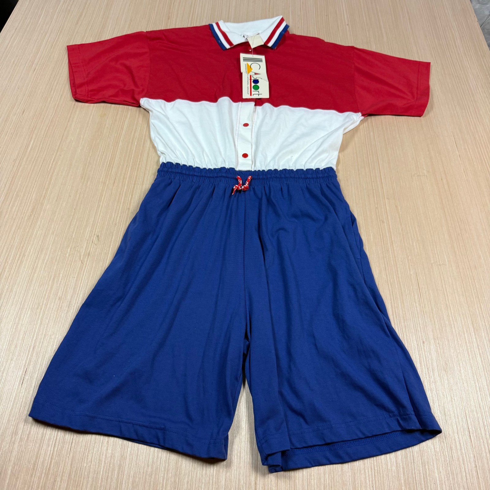 Vintage 80s Romper One Piece Jumpsuit Colorblock Patriotic Large 90s CA Sport