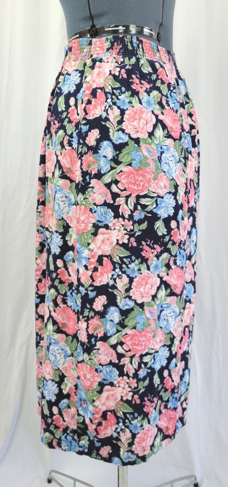Vtg Van Heusen for Her Blue Floral Skirt w Front Band & Elastic Back Size 10
