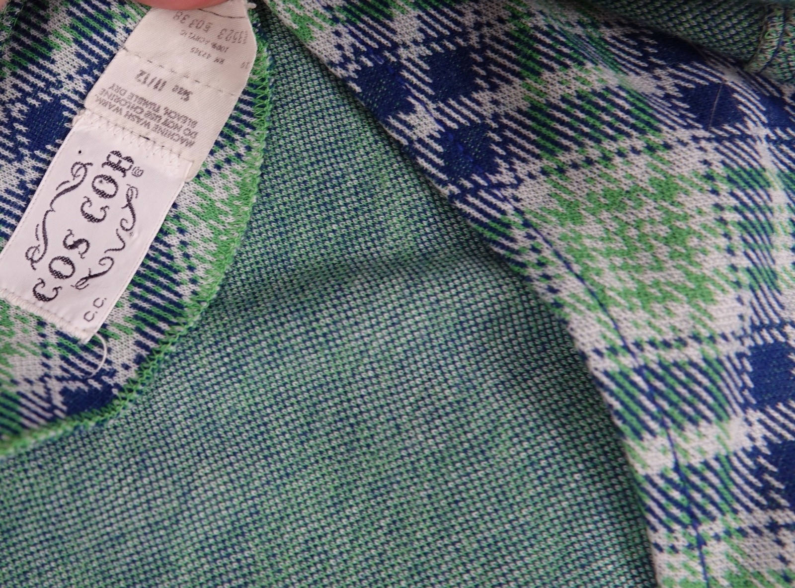 WOMANS VINTAGE 3 PIECE COS COB GREEN & BLUE PLAID ACRYLIC USA SIZE 11/12