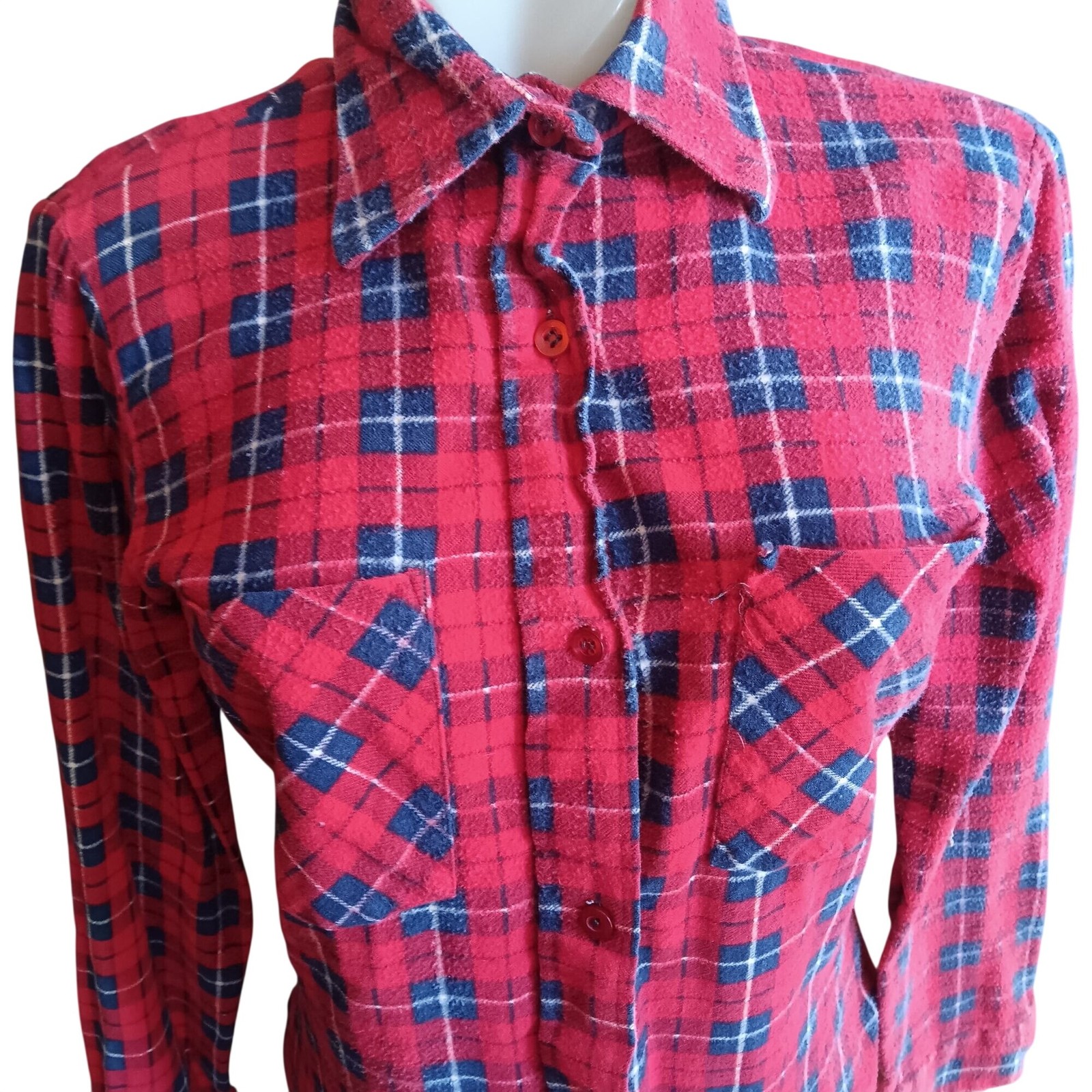 True Vintage Flannel Shirt Small 1980s Rockabilly Red/Blue Checker by Sheplers