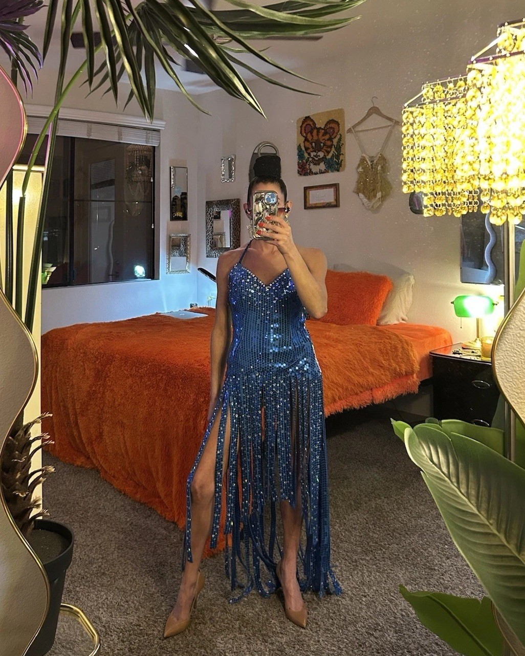 Vintage Showgirl Sequin Fringe Corset Dress Taylor Swift Stage Costume M
