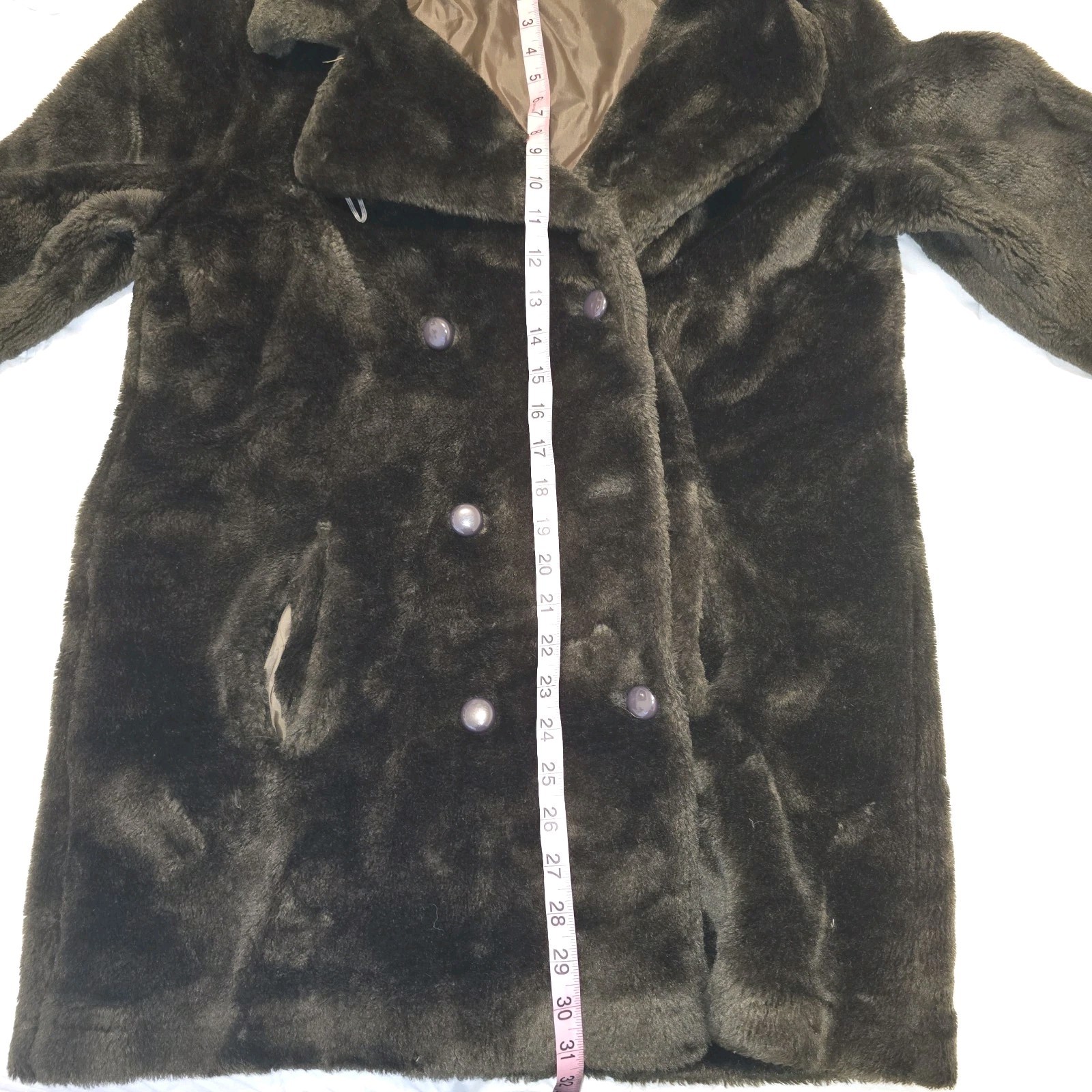 VTG Herman Kay Dark Brown Faux Fur Double Breasted Women’s Coat USA Distressed