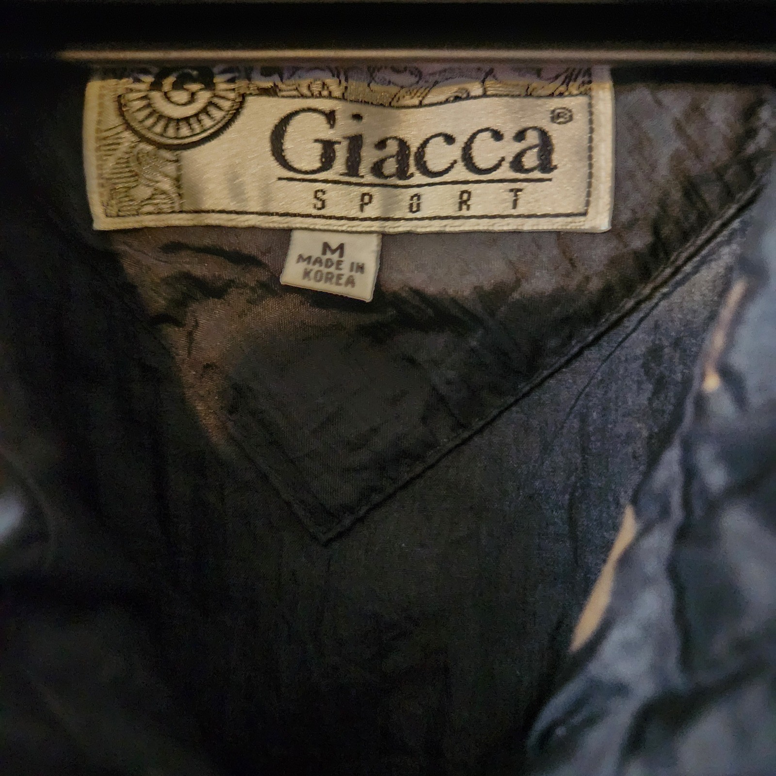 Vintage Giacca Sport Jacket Medium Black Gold Plaid Baroque Puffer Zip Up Plaid