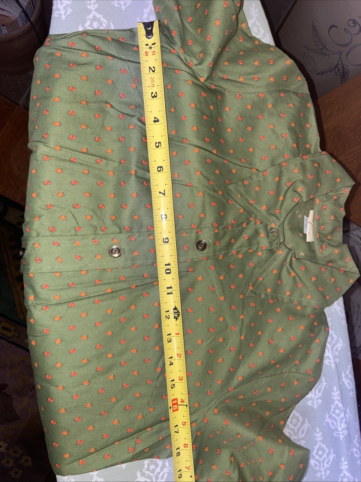 Vintage 60s Green Print Cotton Shirt Dress Button Front Mod St Patrick’s Day NOS