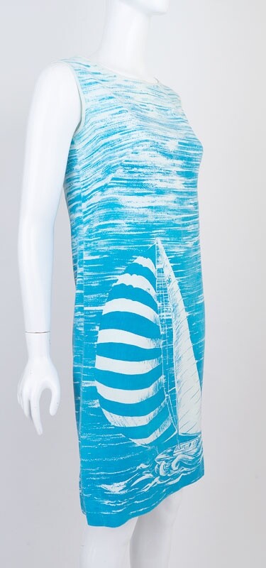 1960s Sailboat Bold Print Shift Amazing Mod Resort Wear Gem
