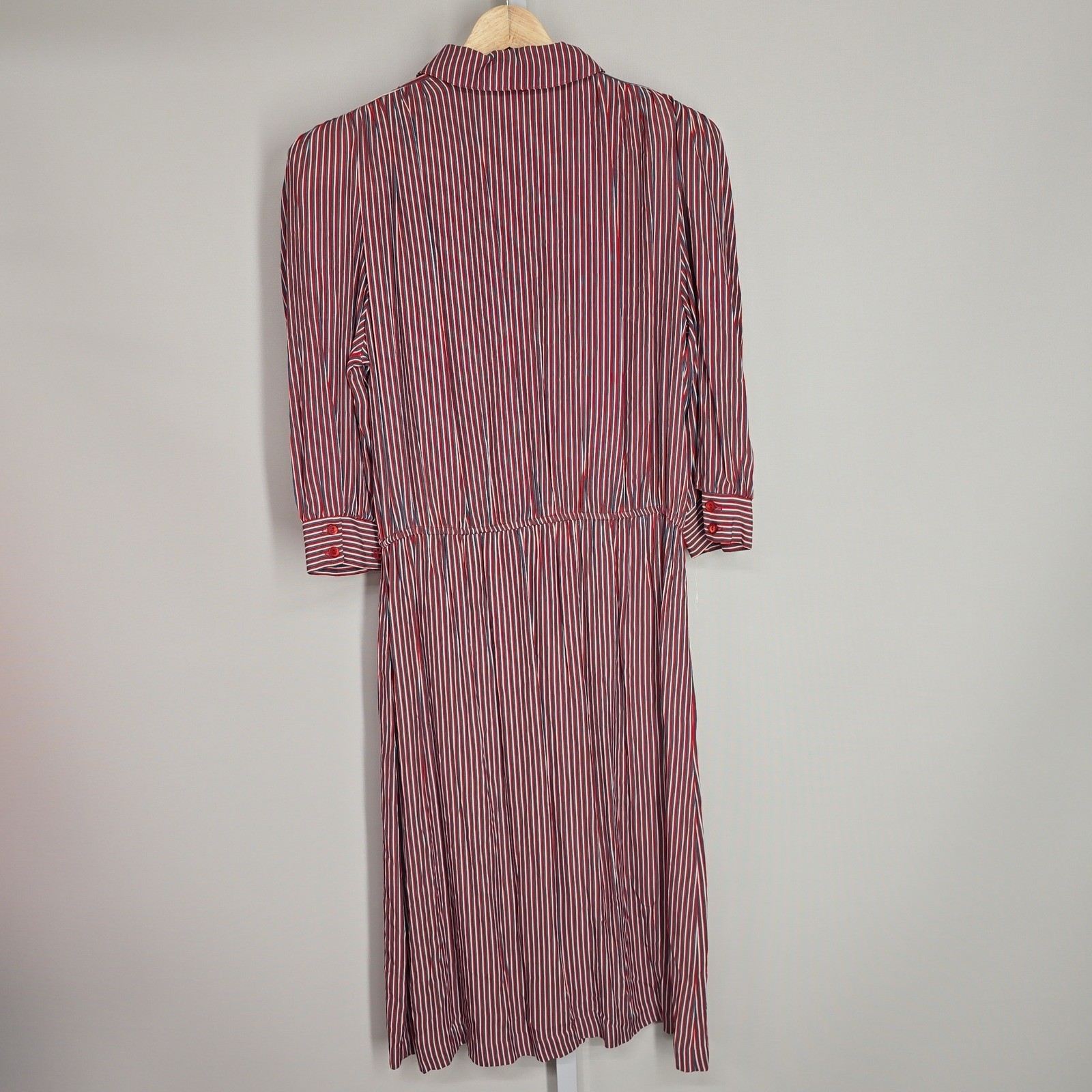 Vintage Katie MFG Red White Blue Striped Secretary Midi Dress Womens 80s