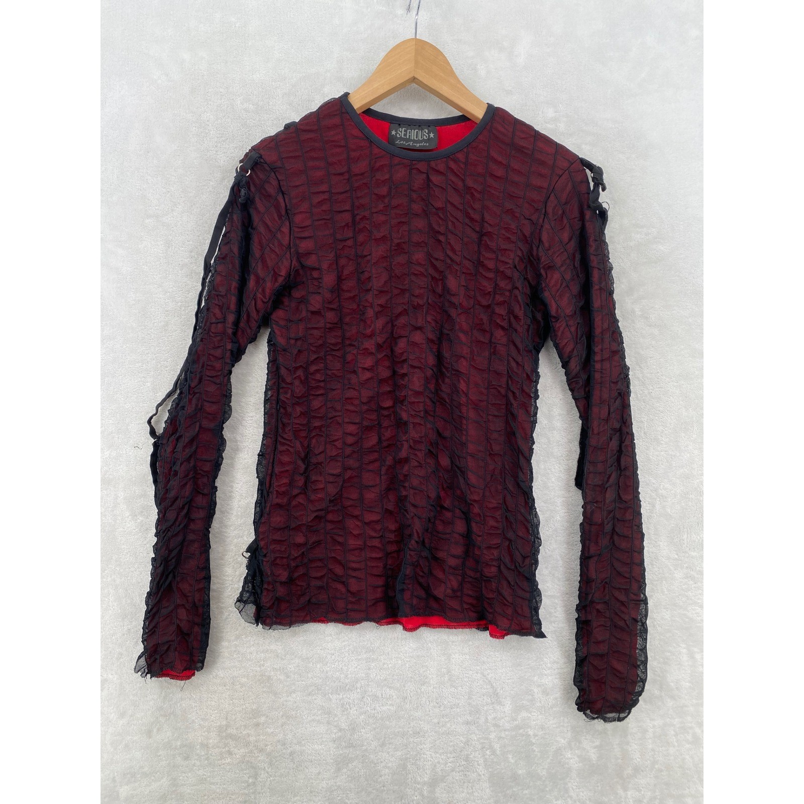 Serious Los Angeles Mesh Top Womens Large Red Black Mall Goth Y2K Ruched Strappy