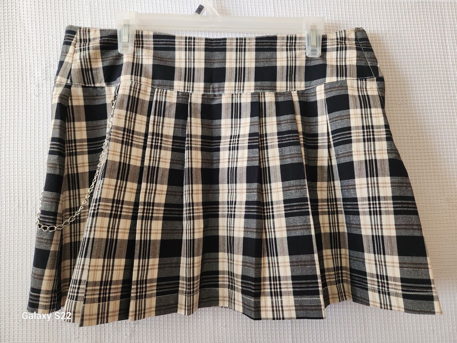 Y2K Vintage One Tuff Babe Black Plaid Preppy Low Rise Pleated Mini Skirt 11/12