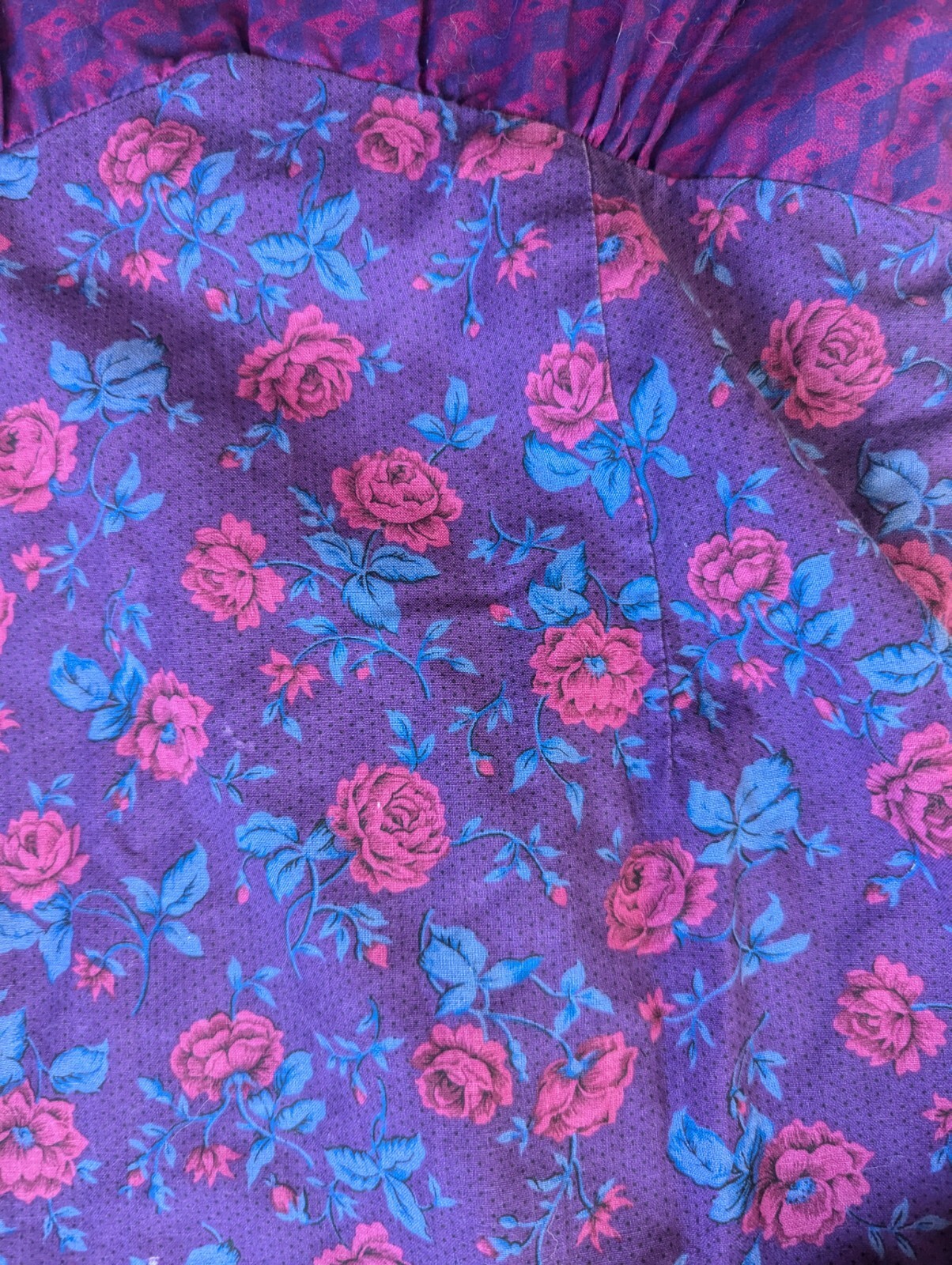 Vintage 70’s 80’s Purple Pink Puff Juliet Sleeves Floral Mini Dress Size Small