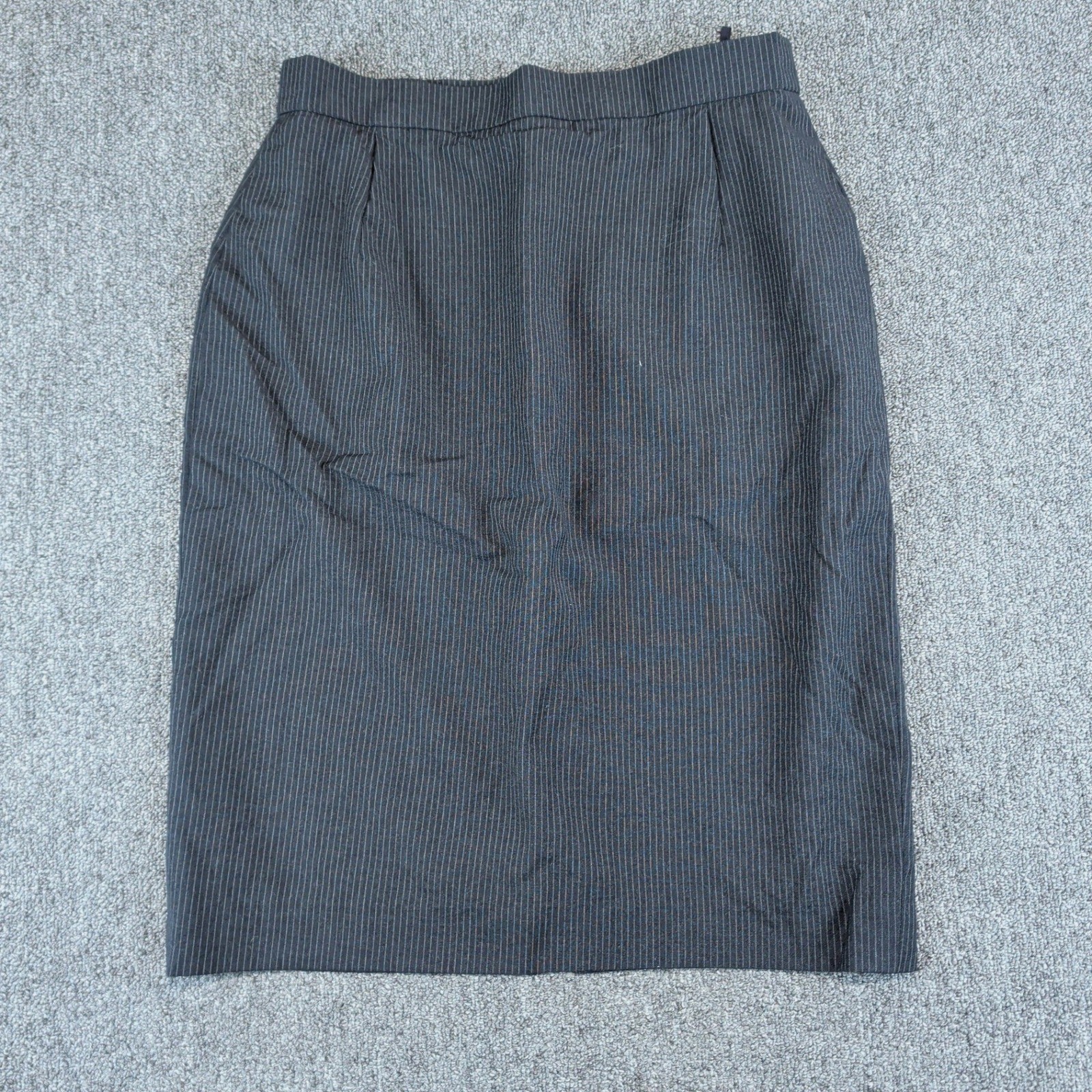 Louis Feraud Vintage Grey Pinstripe Virgin Wool Pencil Skirt Women 12 Academia