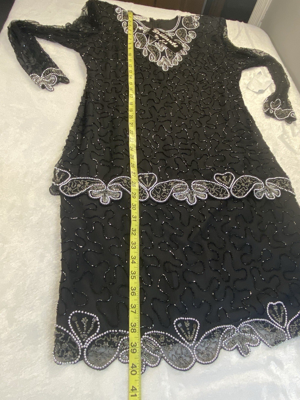 Brilliante By J.A. Vintage Silk Beaded Sz L Cocktail Dress Wedding NWT Formal