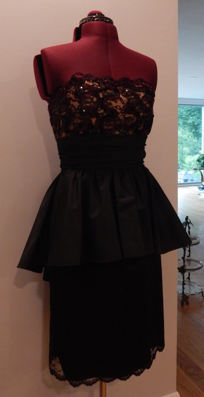 HUEY WALTZER FOR DARCY LACE STRAPLESS COCKTAIL DRESS POOF LAYERS VINTAGE 80’s