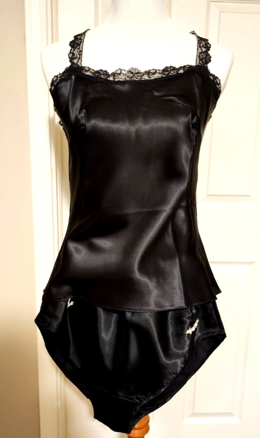 50s Vtg. Celanese Acetate Black Camisole & Panties, NEW OLD STOCK