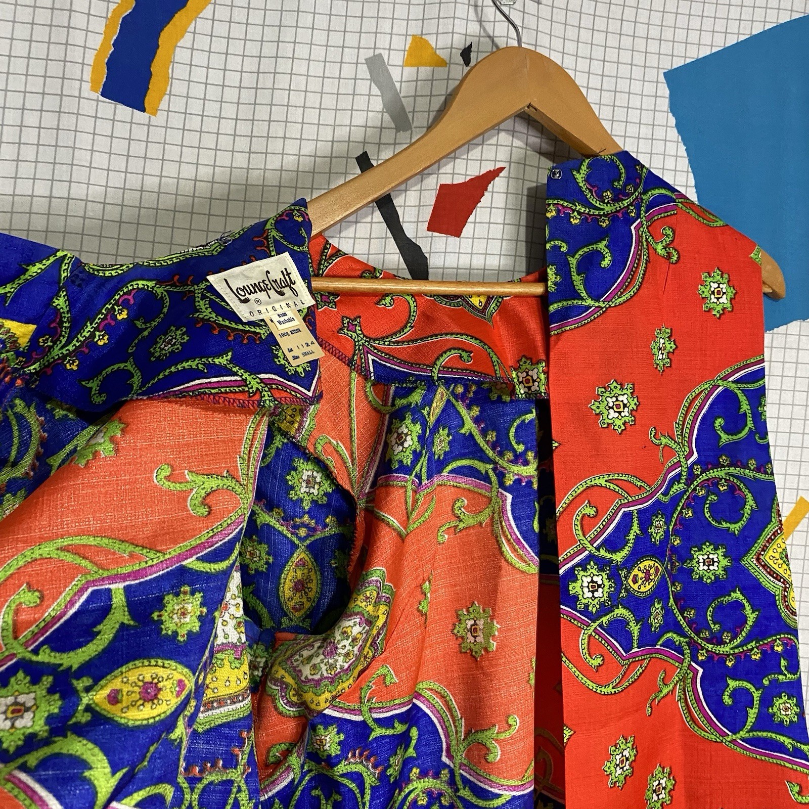 Vintage 60s Pyschedelic Kaftan Dress Small Wrap Hippie Boho Paisley Mod 70s
