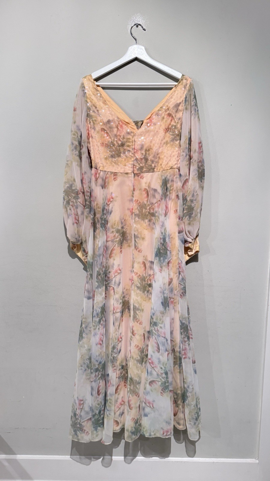 1960’S ROSE TAFT COUTURE VINTAGE CHIFFON FLORAL DRESS WOMEN S Romantic Beaded