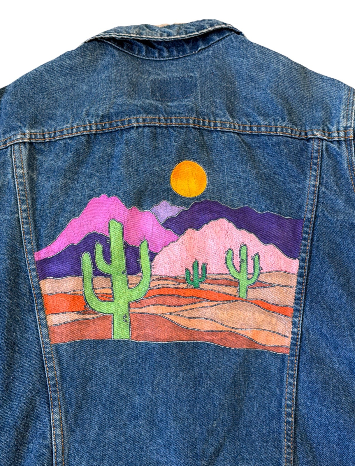 Vintage 70s 80s Plain Pockets Aztec Desert Denim Jean Jacket Women Size Medium