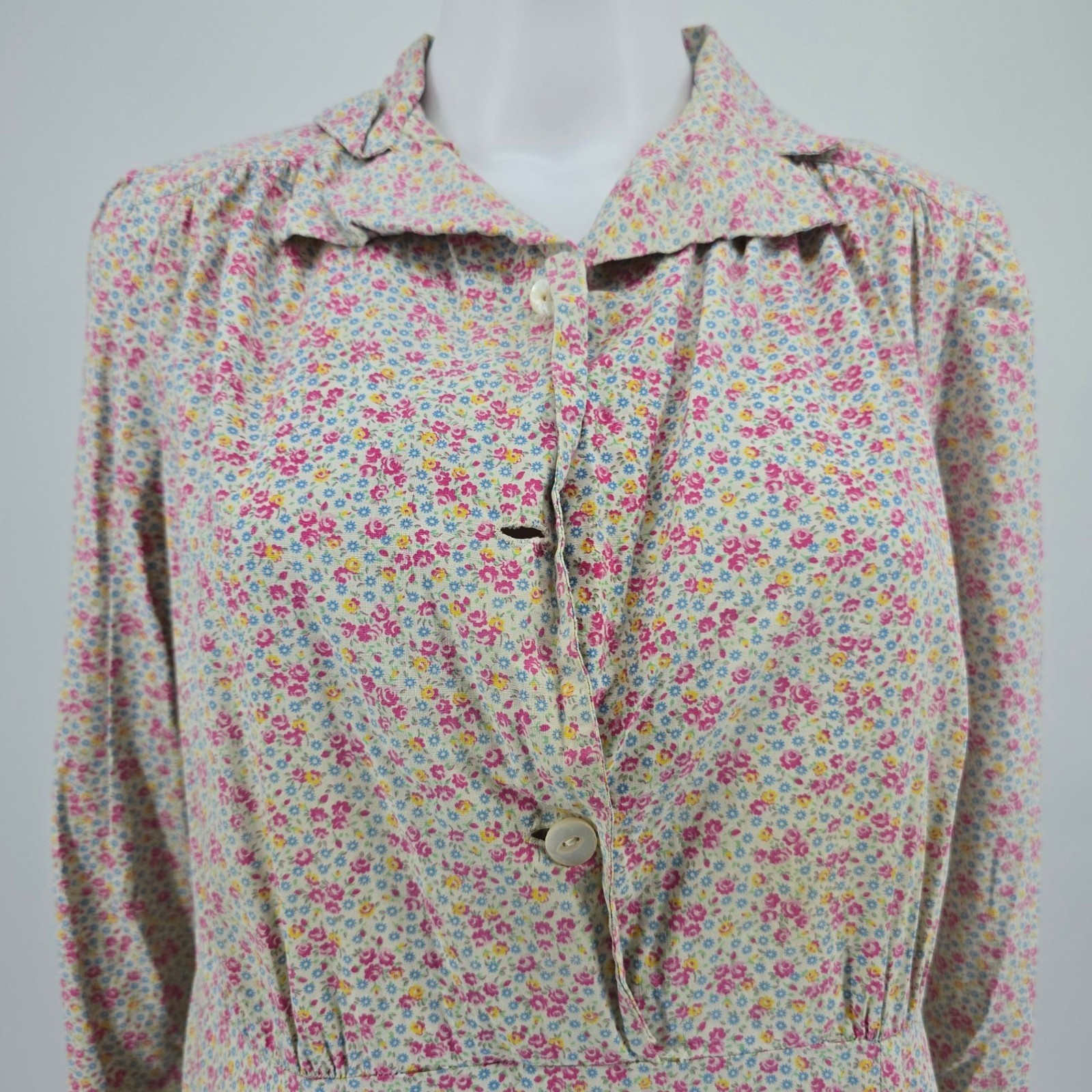 Vintage 1940s Ditsy Floral Pattern Cotton Midi Housedress/Day Dress (12/L)