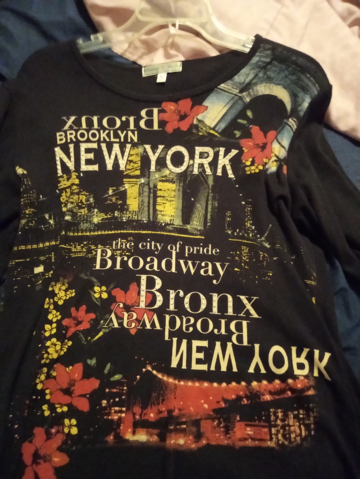 2 Vintage Suzie Blouses Shirts XL NY New York Studs Brooklyn Bronx Broadway etc