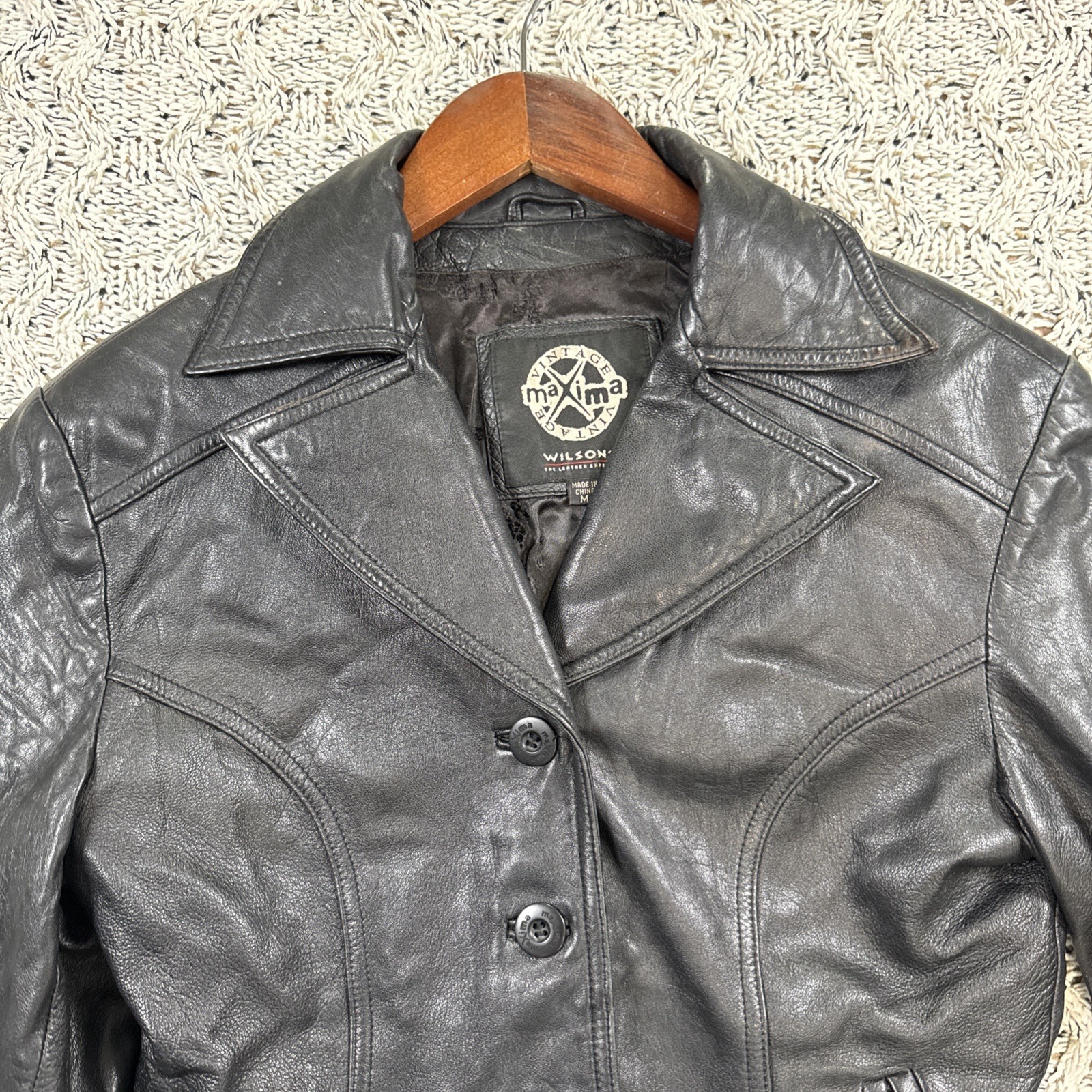 Vintage 90s Wilsons Leather Maxima Women’s Black Leather Jacket Size M Button Fr