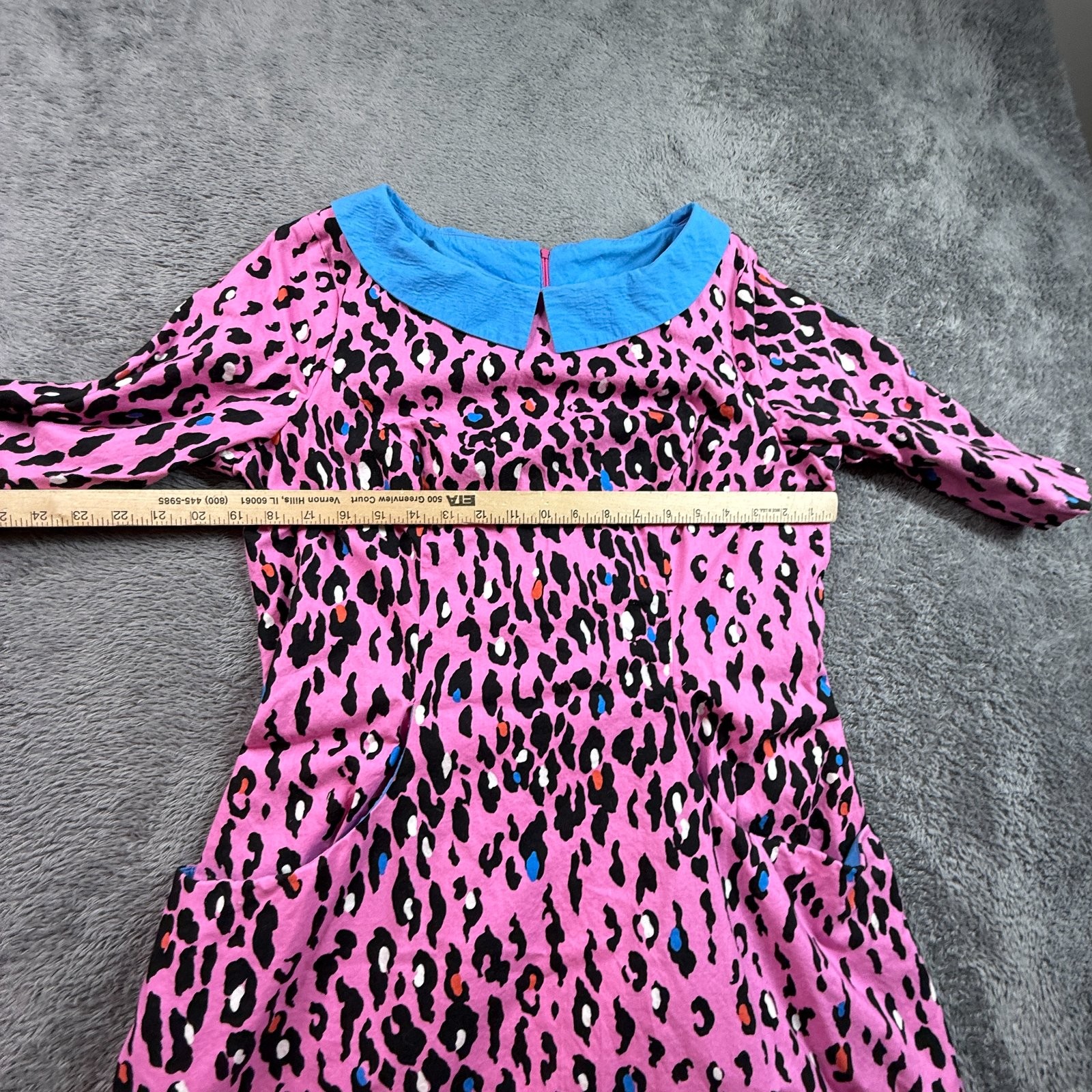 Vintage 70s Pink Leopard Print Mini Dress Peter Pan Collar Talon Zip Womens S
