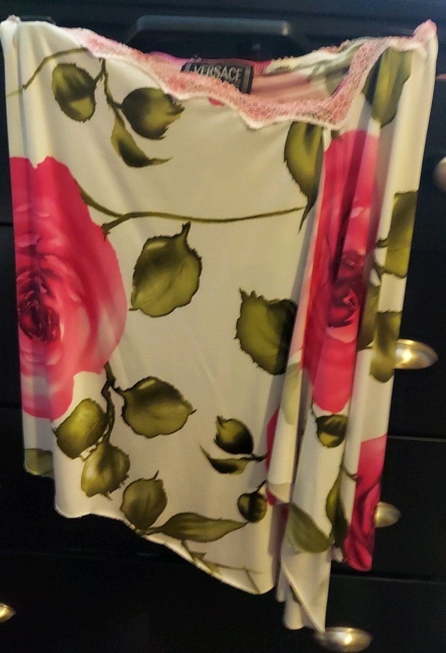 1990-2000s Donatella VERSACE Jeans Couture Women’s L Silk Floral Skirt RUNWAY
