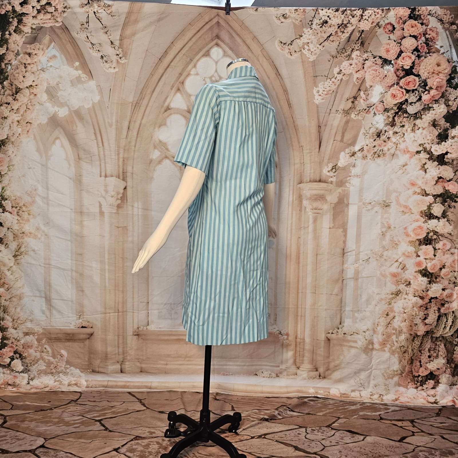 Vintage 1960’s Dress Shift Mod Blue Stripe Pockets Collar Short Sleeves Westbury