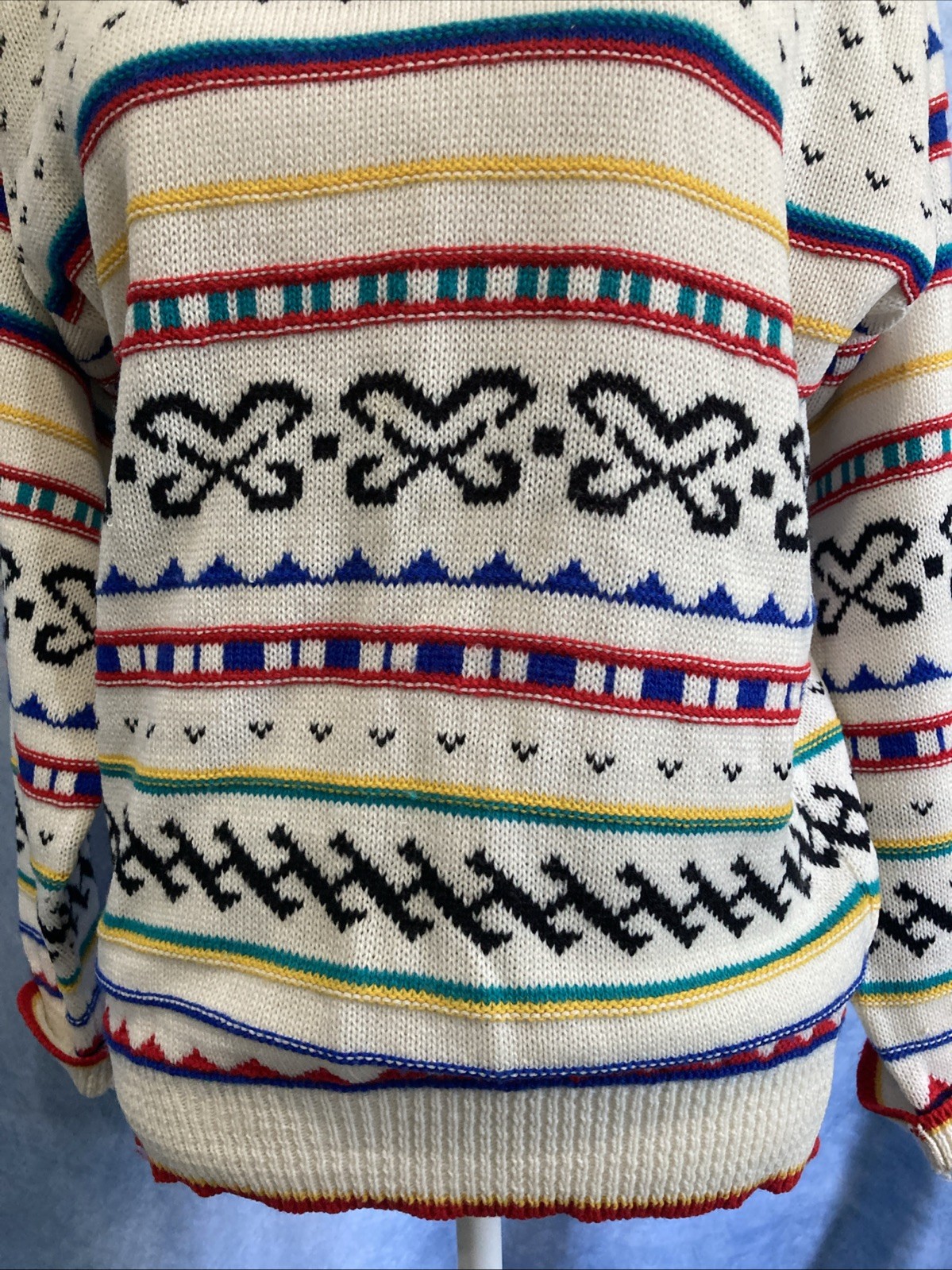 Vtg 80s Beldoch Popper Abstract Geometric Sweater USA-Made Bright Colorful S/M