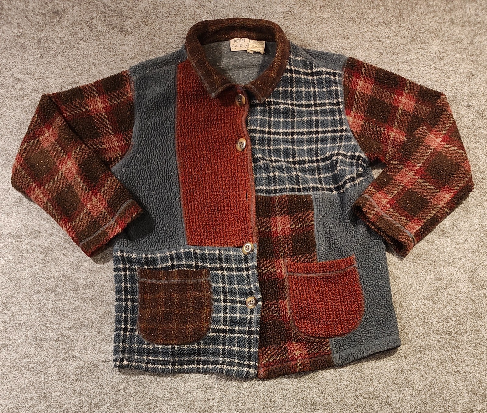 Koret City Blues Petites Patchwork Jacket Fleece Mixed Fabric — Missing Button
