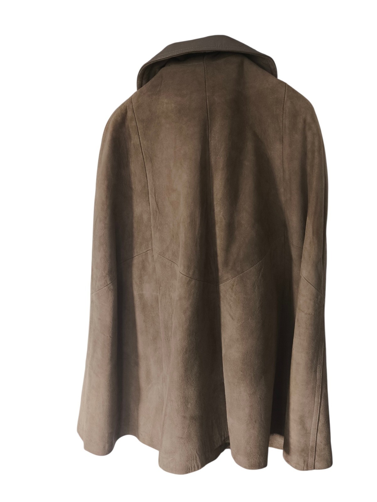 Vintage Currier’s Suede Cape Coat | Made in USA | Taupe Brown Leather Trim
