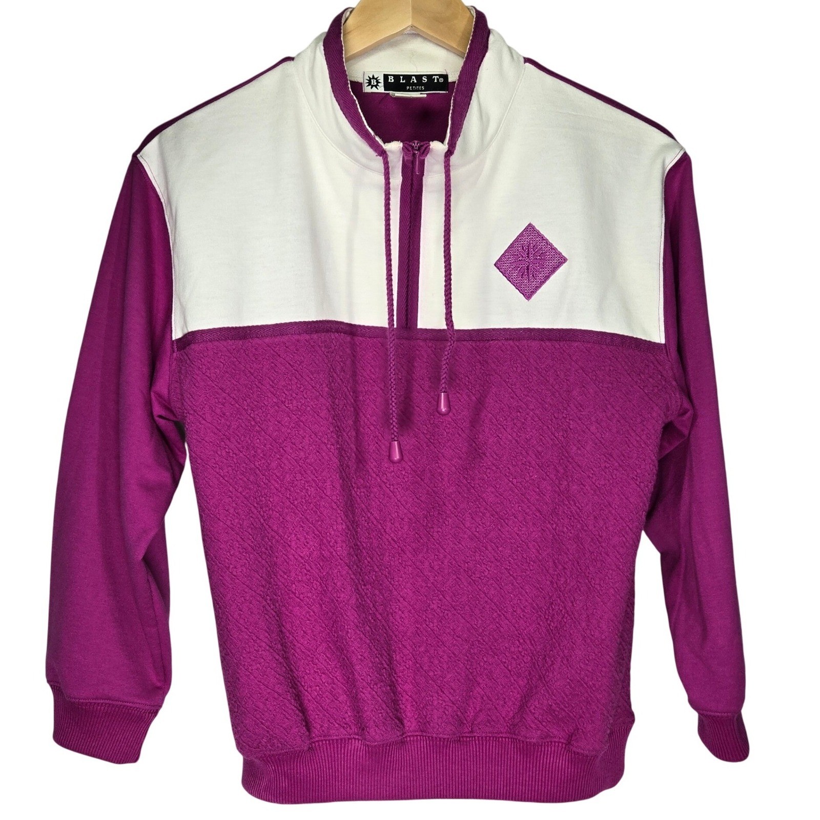 Blast Petites Vintage 90s Colorblock Quarter Zip Pullover Magenta White Small