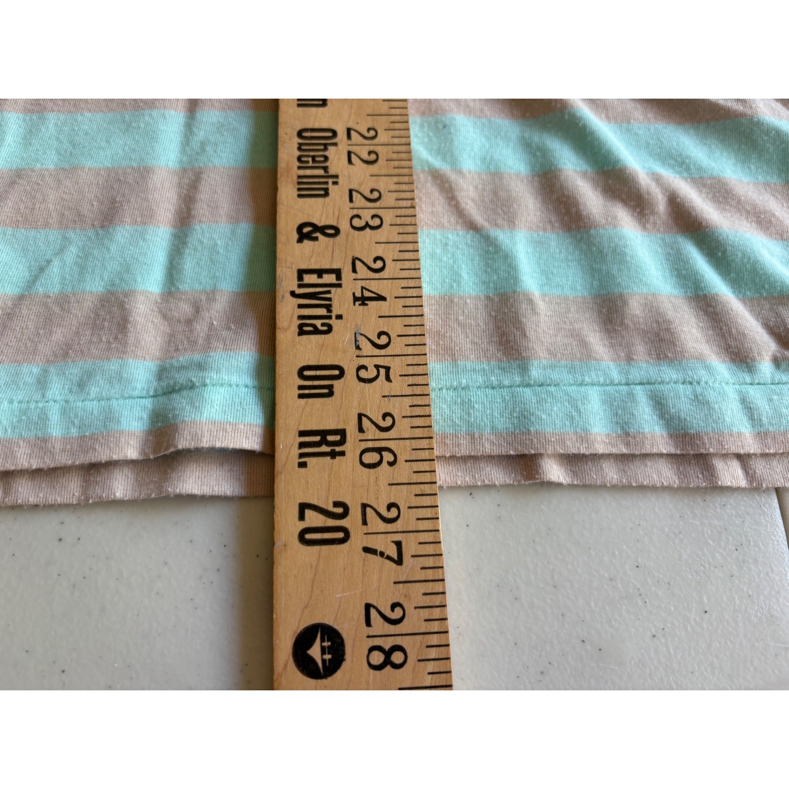 Vintage Striped Pocket T-Shirt Mint Green Tan Pastel Women’s Large Boxy