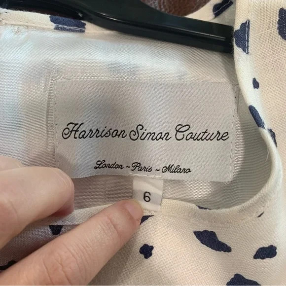 Vintage Harrison Simon Couture Linen Dot Dress Boutique Dead Stock USA Size 6