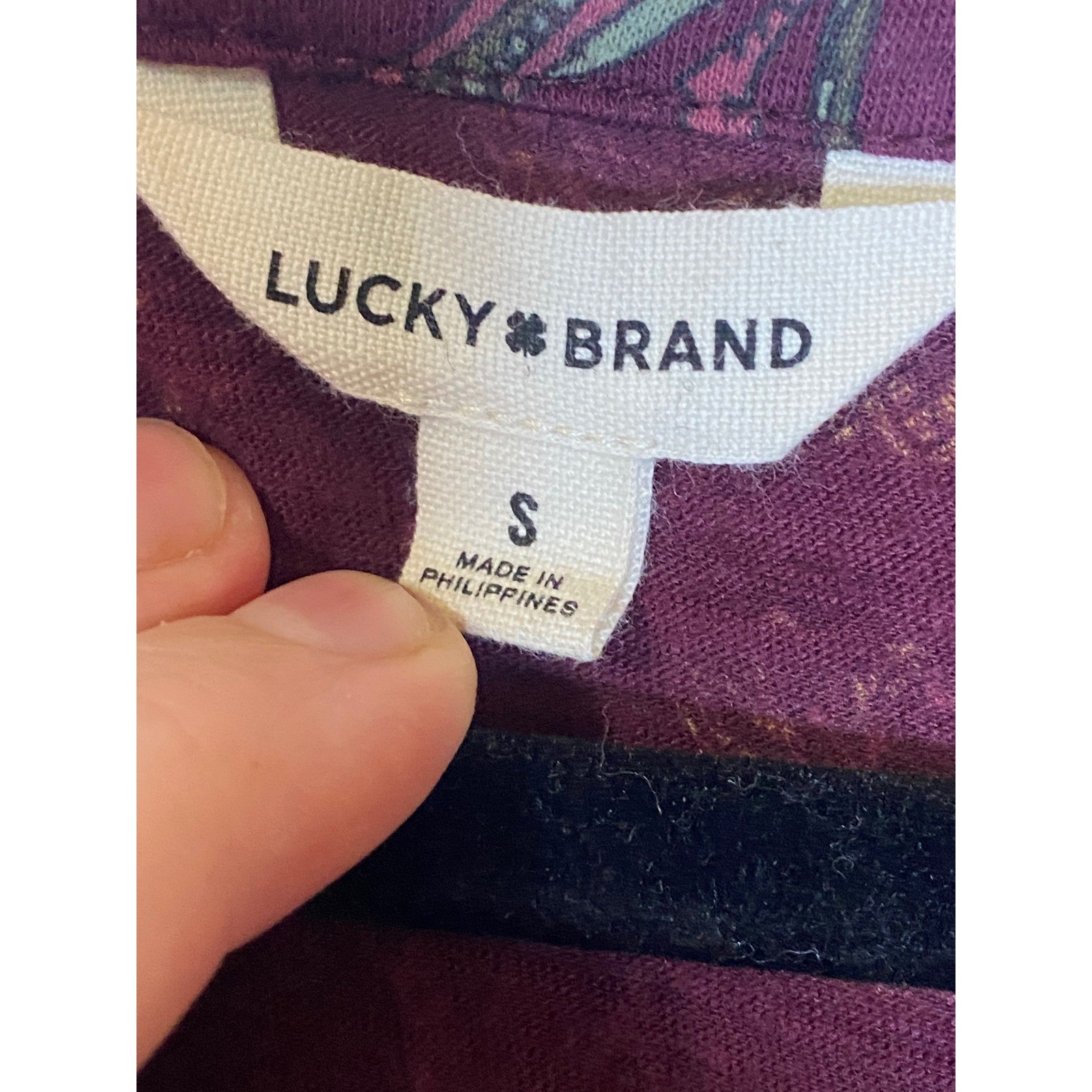 Lucky Brand Small Boho Floral Bell Sleeve V Neck Peasant Blouse Top Burgundy
