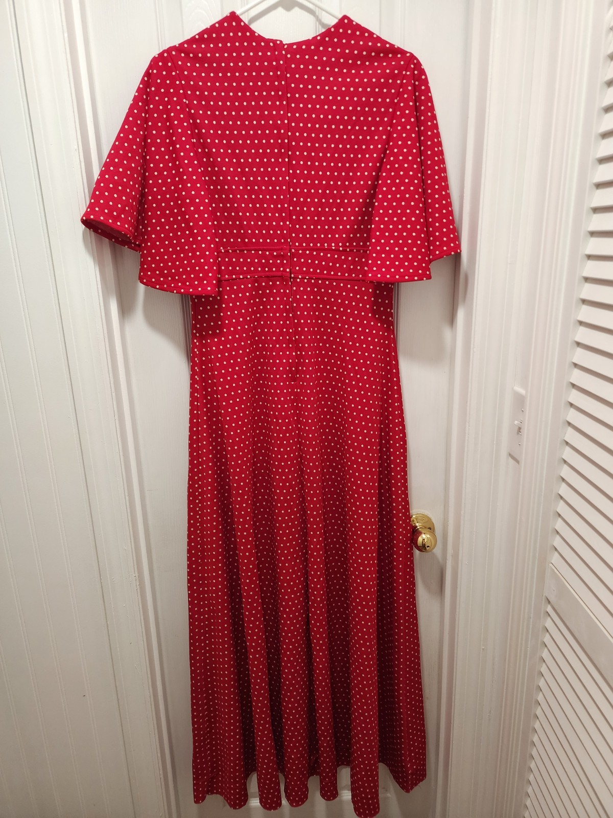Vtg 60 70s Vicky Vaughn Red Polka Dot Fit Flare Flutter Sleeve Maxi Dress Sz Med