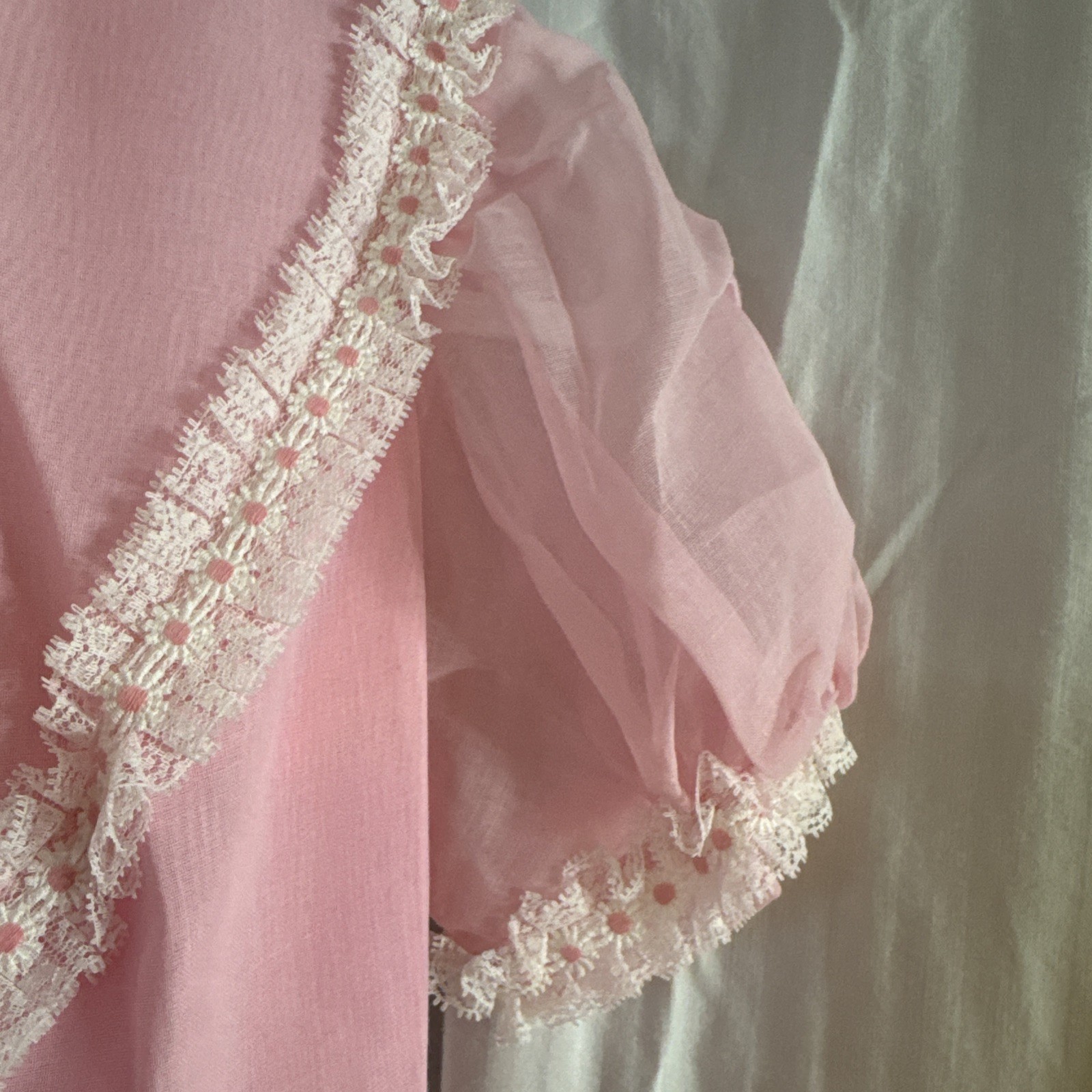 VTG Prairie Dress Maxi Lace ILGWA Bubblegum Pink Formal Prom Wedding 26”W