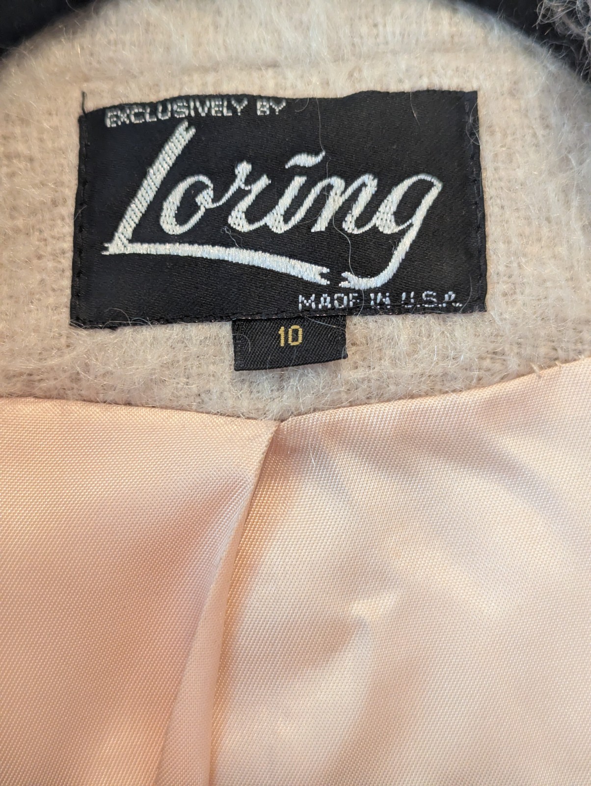 VTG Loring Women’s Beige Fuzzy Mohair Wool Coat USA Size 10 Lined Classic Preppy