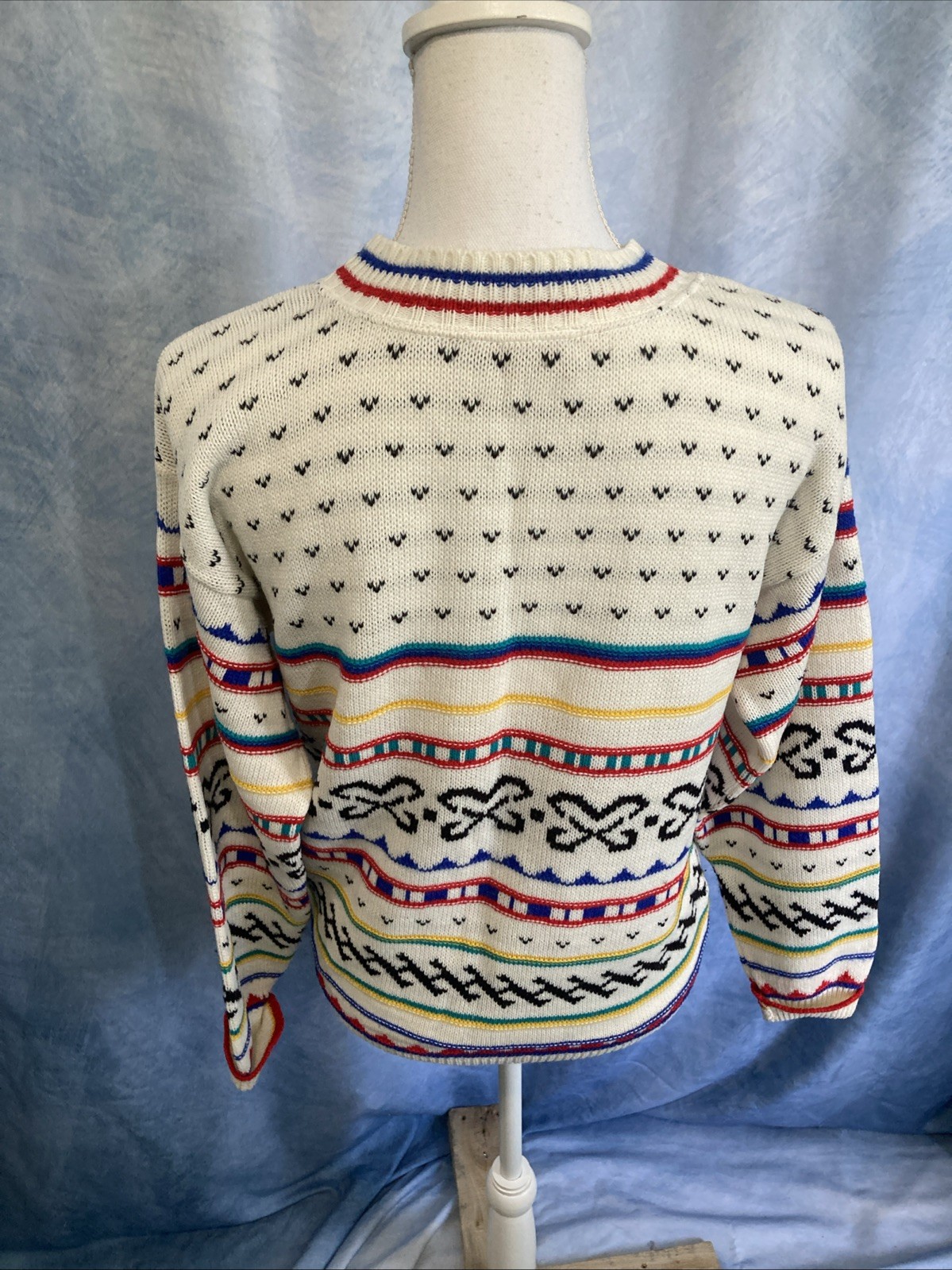 Vtg 80s Beldoch Popper Abstract Geometric Sweater USA-Made Bright Colorful S/M