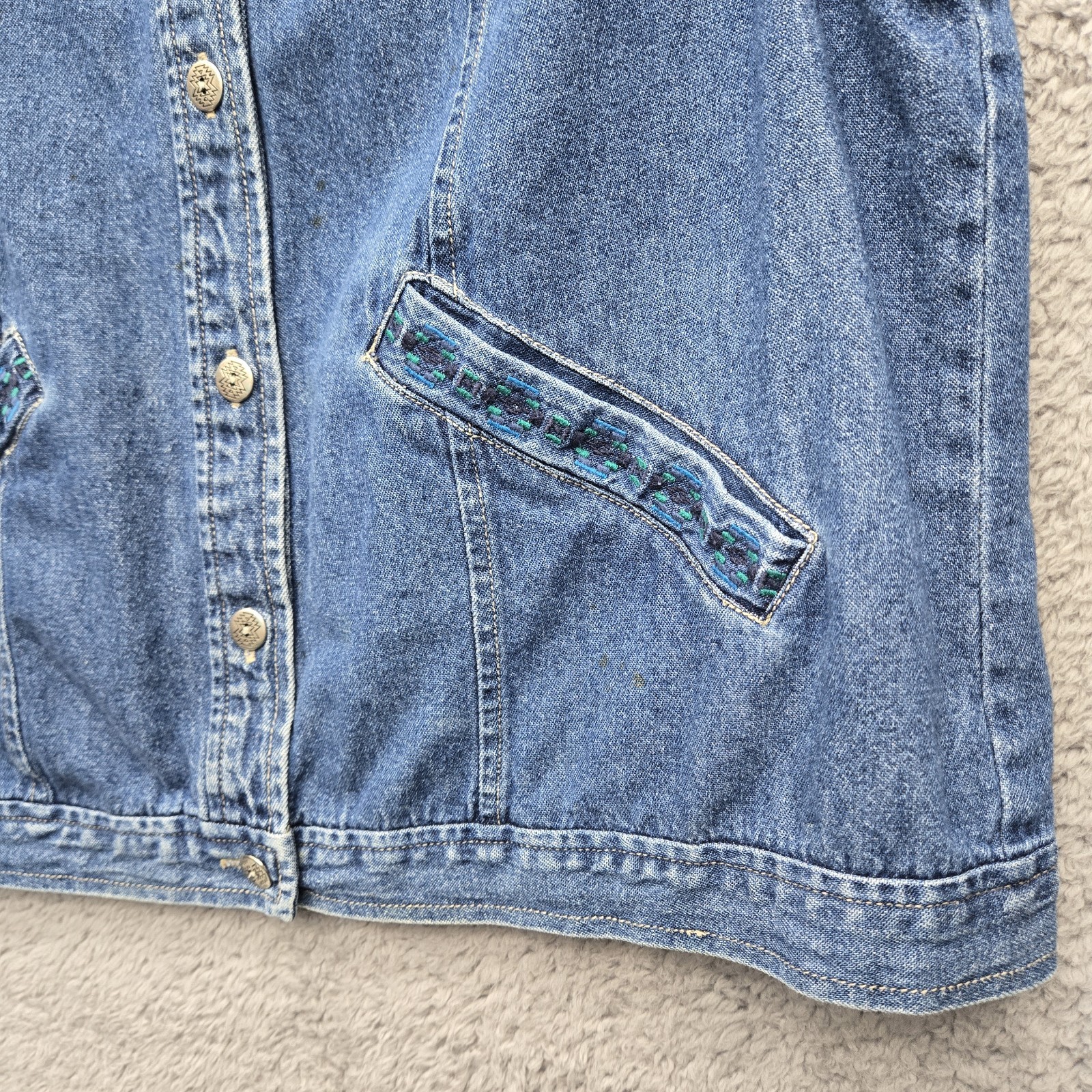 Vintage 90s Portraits by Northern Isles Denim Vest, Braided Trim Western