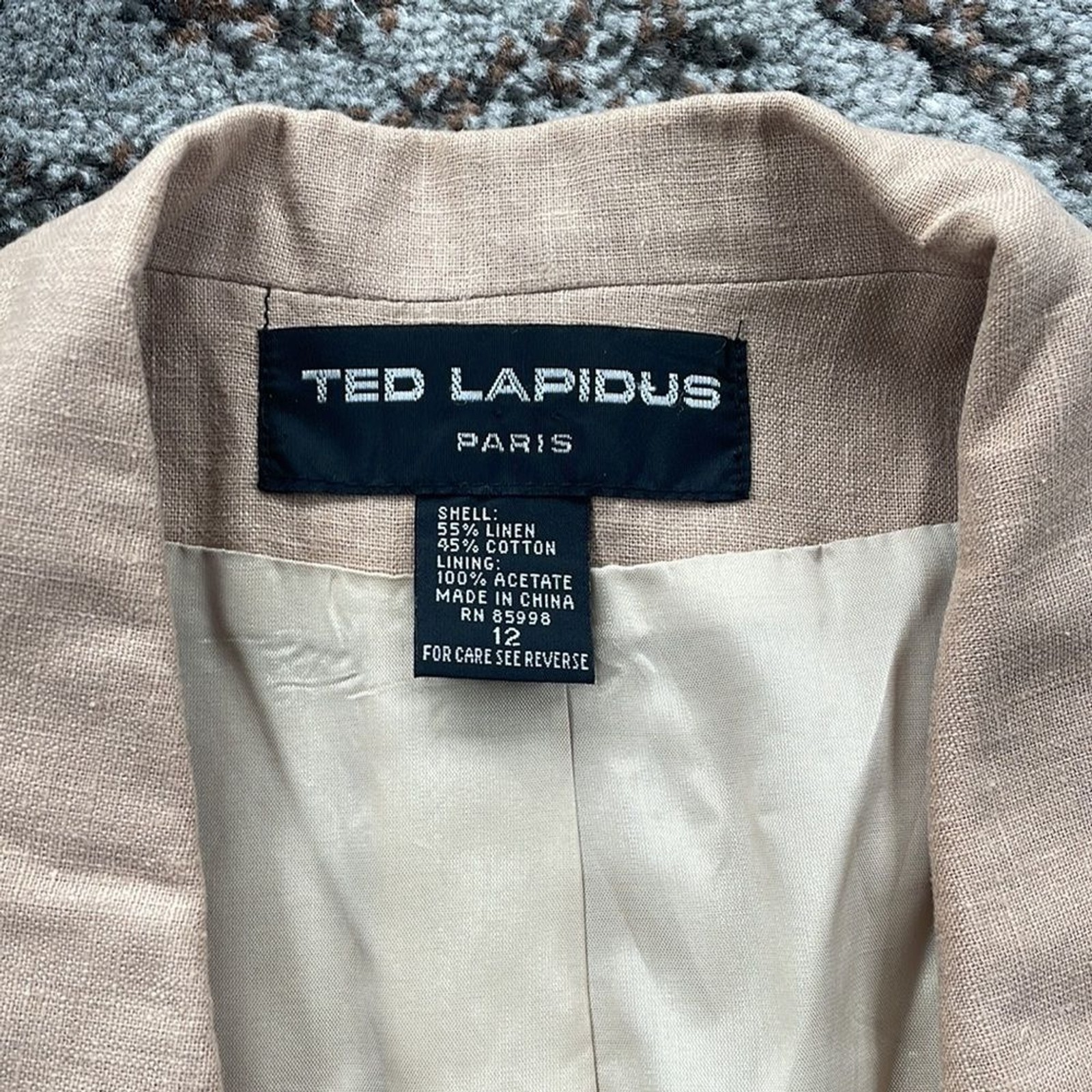 Ted Lapidus Vintage Embroidered Short Sleeve Blazer Tan 12